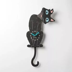 Coraline The Cat Pendulum Wall Clock Collectible Figure Swinging Black Cat Tail